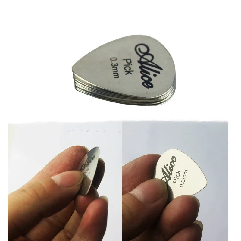 Gran oferta, 10/5 Uds., púas de guitarra de Metal de 0,3mm, duraderas, finas, Color plateado, bajo profesional, Ukelele, accesorios para púas de guitarra - imagen 4
