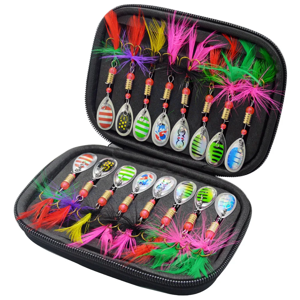 16 Uds. Cebo giratorio de Metal, señuelo de pesca Artificial SpinnerBait para Lucio, lubina, pesca de trucha con bolsa de pesca - imagen 3