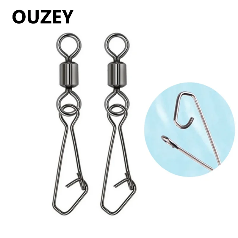 OUZEY 50 Uds bloqueo Snap pesca giratorios rodamiento de bolas aparejos Snap giratorios rotación línea de pesca conectores giratorios para agua salada - imagen 5