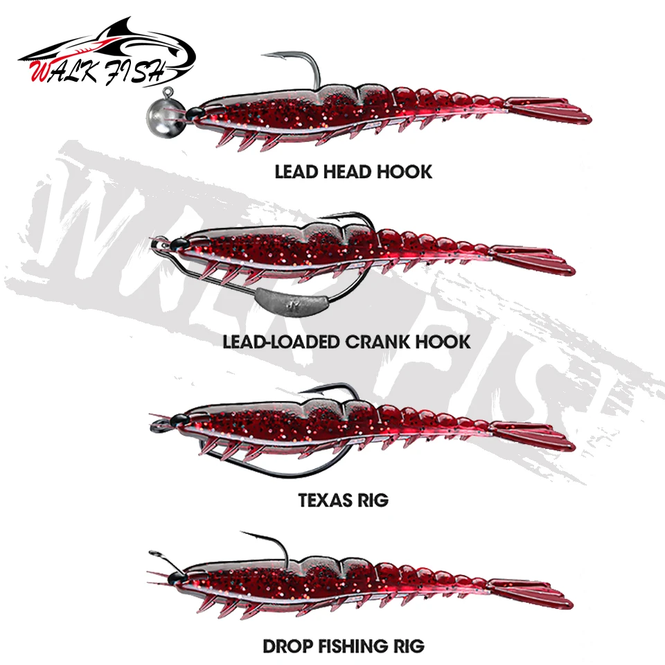 WALK FISH-cebo suave para pesca de camarones, 2 uds., hundido, 9,5 cm/11,5 cm, cebo Artificial suave, biomimético, juego de Señuelos de Pesca de mar de agua dulce - imagen 3