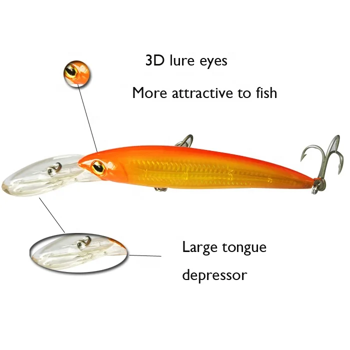 Experimente la emoción de la pesca con nuestros vibrantes señuelos llamativos diseñados para peces más grandes y equipado con un gran depresor de la lengua para una mordida realista
