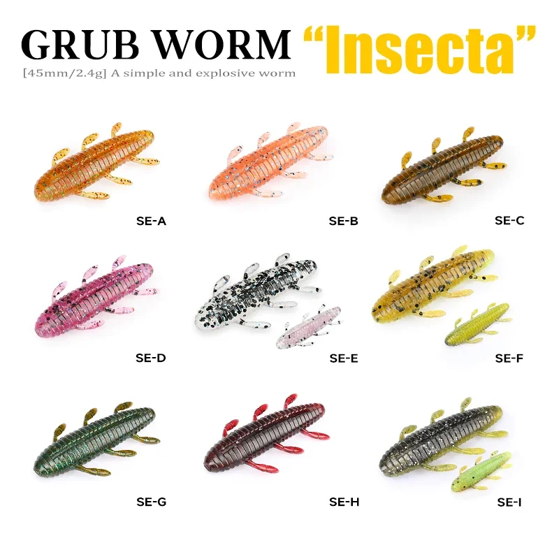 TSURINOYA-señuelo suave para pesca de lubina, cebo de silicona INSECTA de 45mm, 2,4g, 12 piezas, gusano suave sin plomo - imagen 2