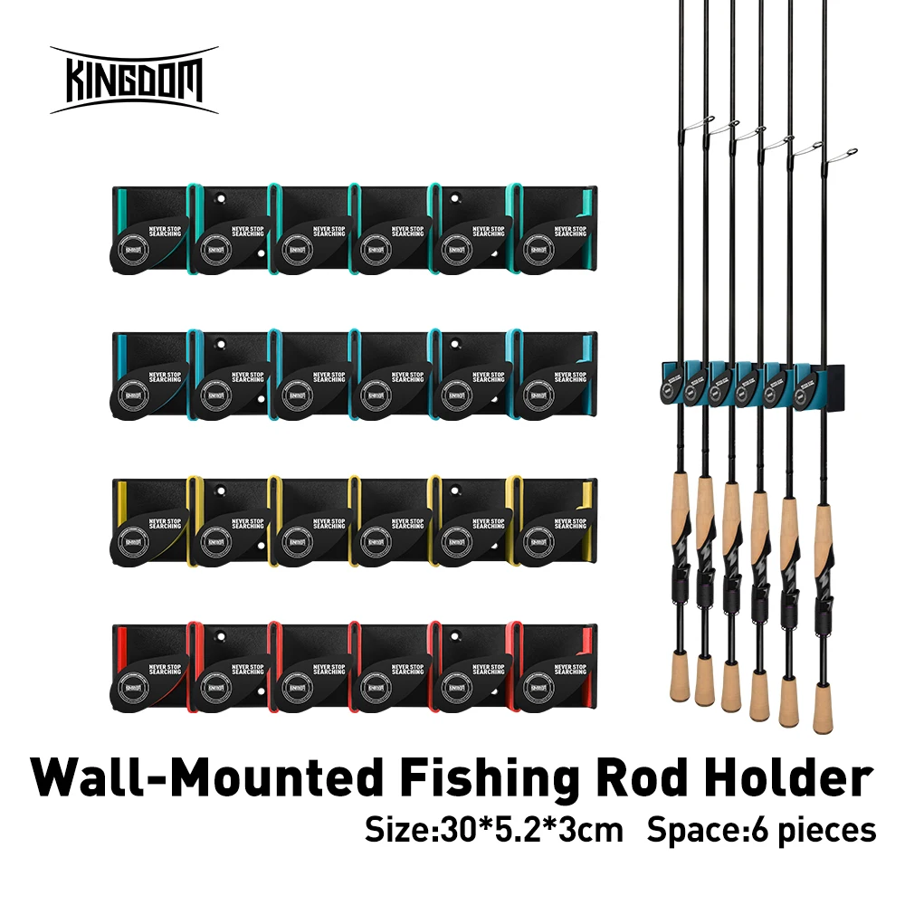 Estante de exhibición de caña Kingdom, soporte de pared para caña de pescar con 6 agujeros, marco fijo de pantalla Vertical Simple para almacenamiento de caña