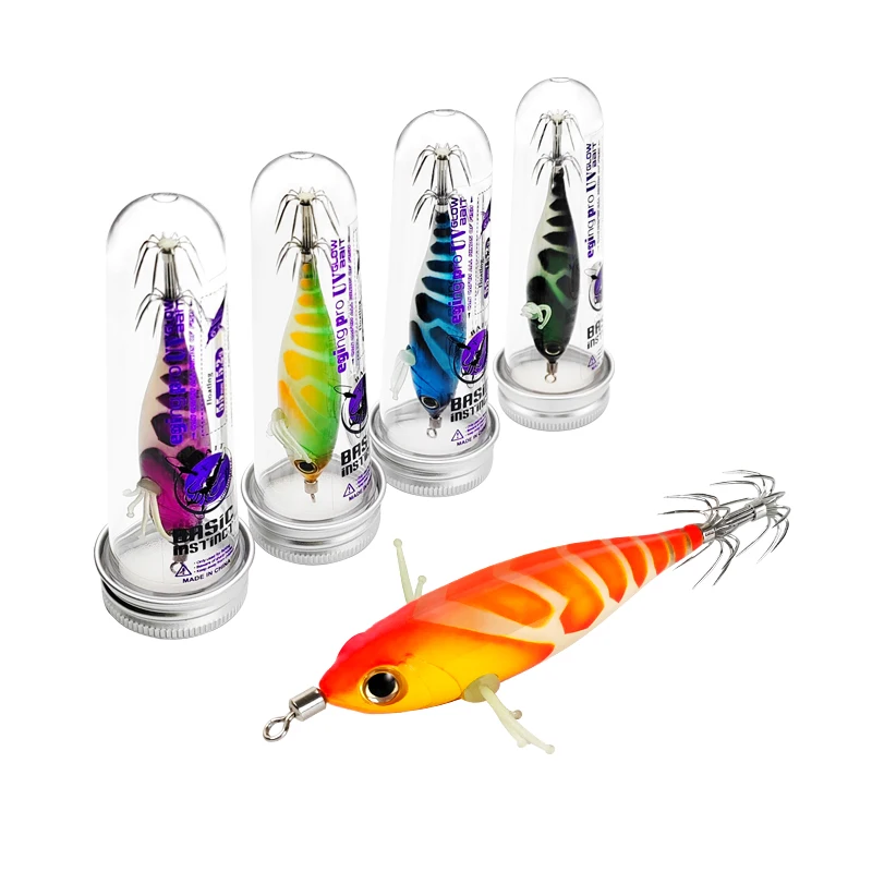 Cebo de calamar luminoso, 8cm, 5,2g, Webfoot Artificial, pulpo, Egi, señuelo, sepia, calamar, anzuelo, equipo de Calamari, accesorios marinos - imagen 3