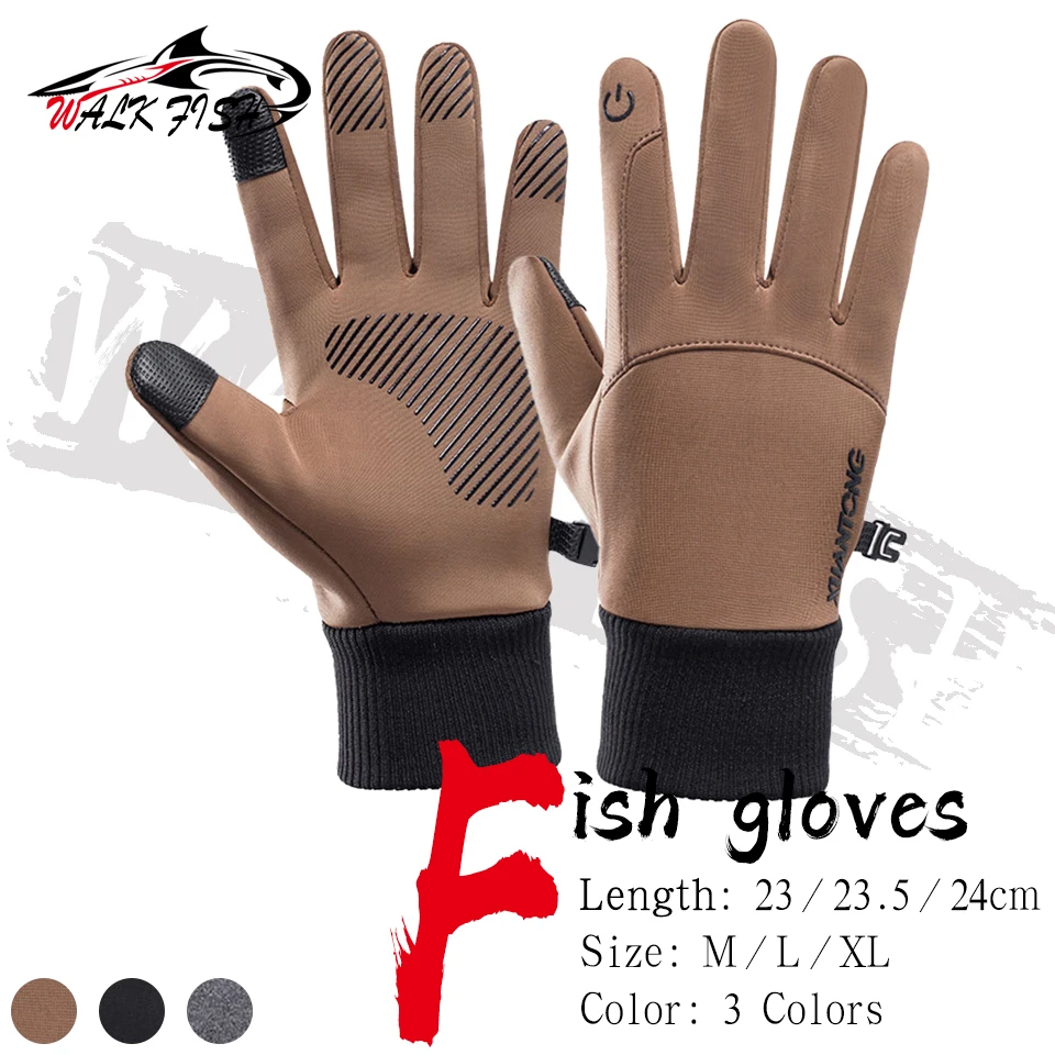 WALK FISH-guantes de pesca de lana antideslizantes para hombres, pantalla táctil térmica, a prueba de viento, impermeable, esquí, correr, bicicleta, motocicleta
