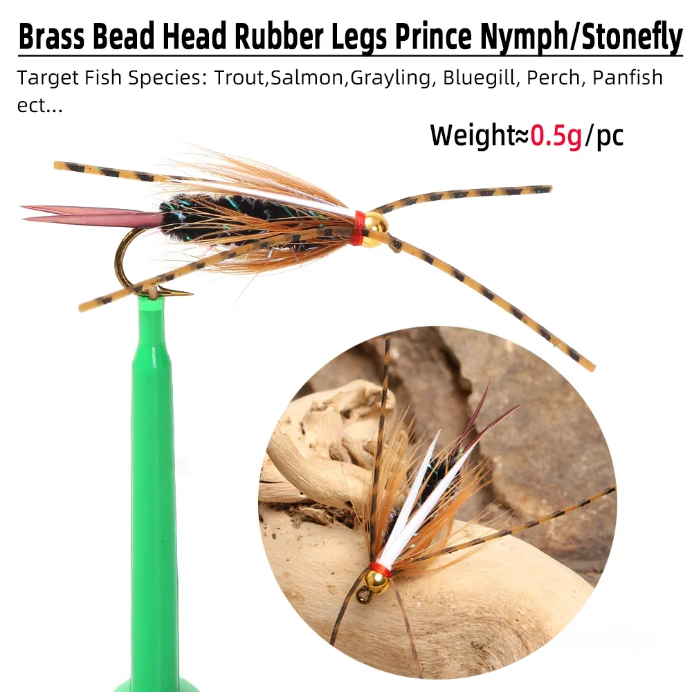 Wifreo 6 piezas # 6 cabeza de cuentas de latón patas de goma Príncipe Ninfa de hundimiento rápido ninfas húmedas Stonefly trucha salmón Steelhead Señuelos de pesca - imagen 3