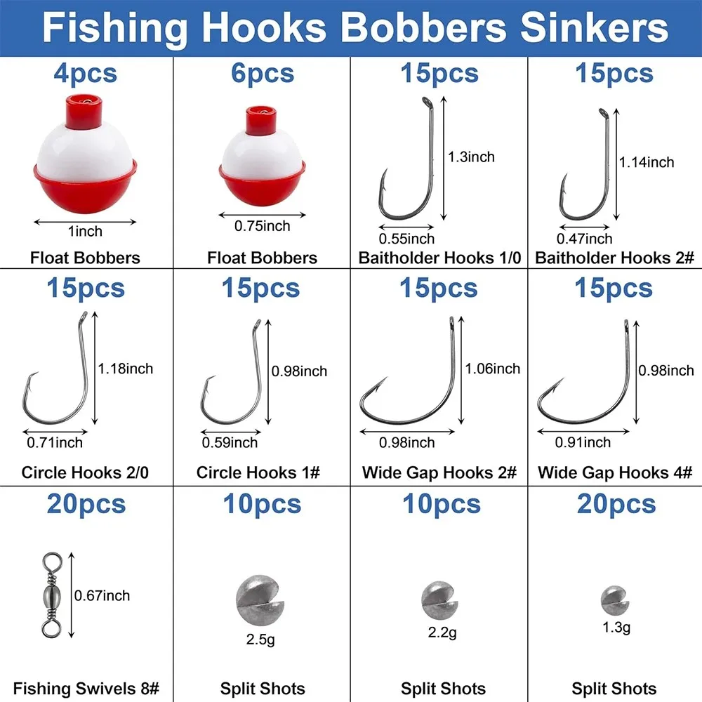 160 Uds accesorios de pesca Kit de aparejos incluidos anzuelos de pesca Bobbers giratorios peso de plomo equipo de pesca para lubina trucha - imagen 3