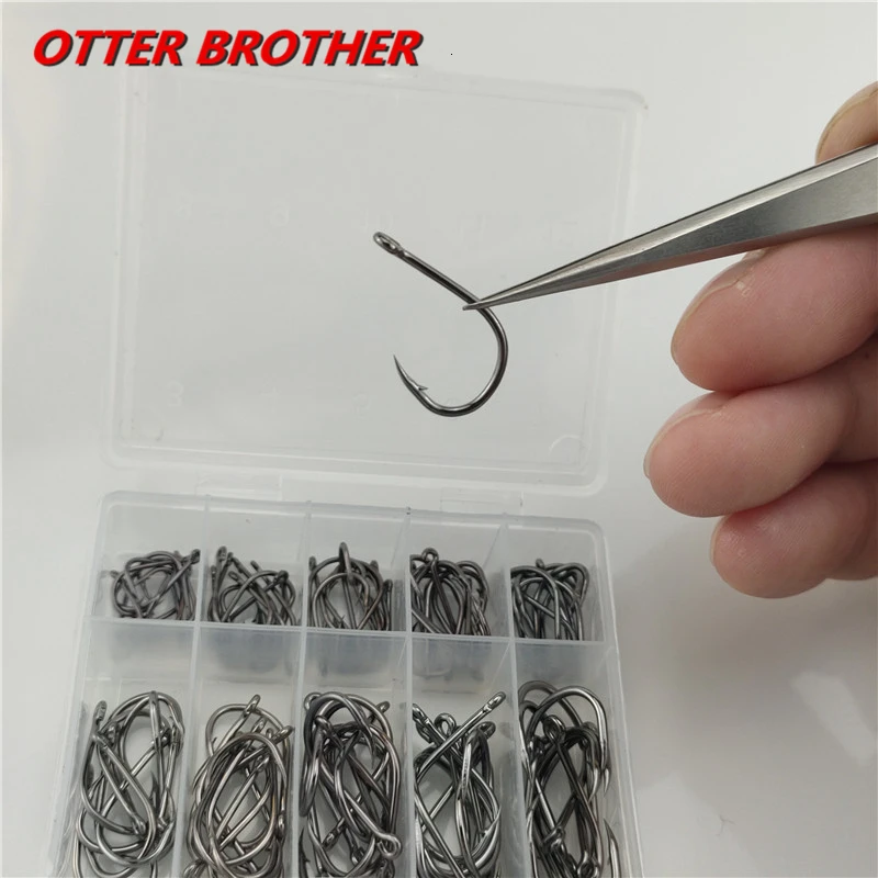 100 unids/caja anzuelos 3 # -12 #   Gancho de pesca con mosca con púas de acero rico en carbono, soporte para cebo de pesca con estanque de gusanos, anzuelo con orificio para plantilla - imagen 3