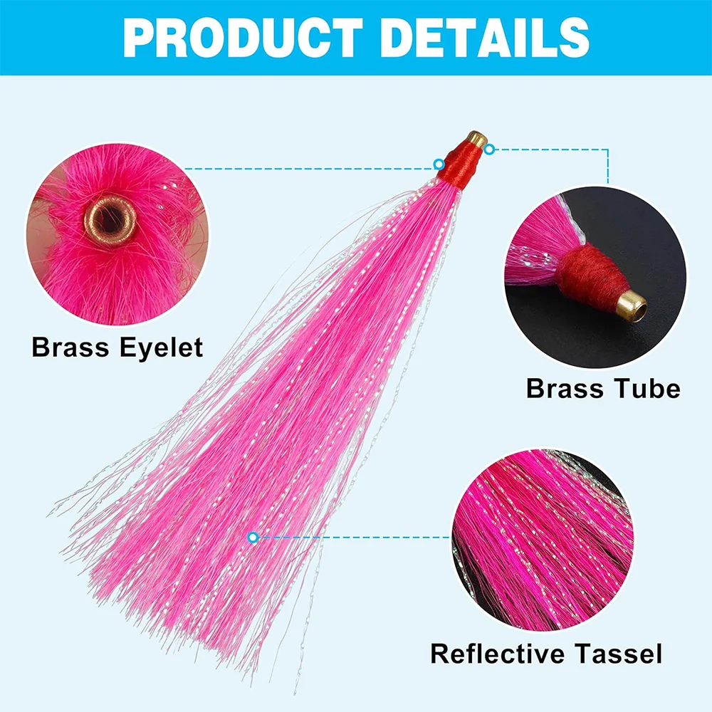 Señuelos de pesca Bucktail, tubo de cobre de agua salada, falda de curricán, señuelo para aparejo de flouder, tapones de pesca, 3 uds. - imagen 3
