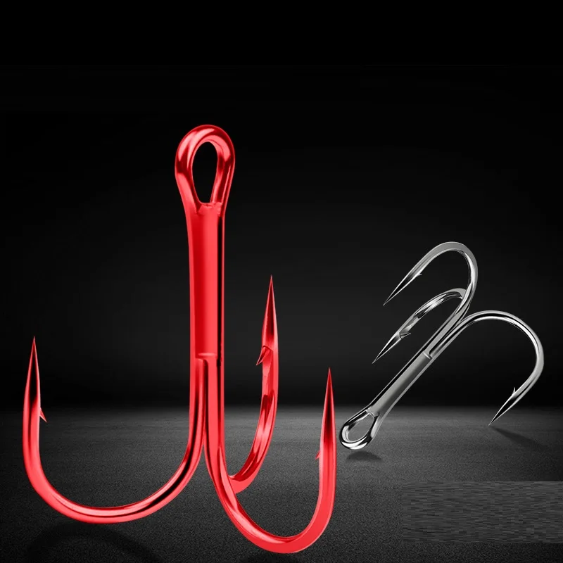 Mar. Anzuelos de pesca Yolo 10 piezas 1 # -12 #   Anzuelos triples de acero con alto contenido de carbono para aparejos de pesca extraíbles FISHHOOK con púas rojas - imagen 2