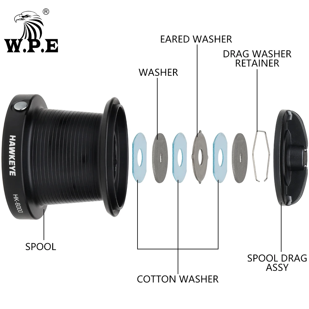 Carrete de pesca W.P.E HAWKEYE, carrete giratorio para alimentador de carpa, relación de engranaje 5500-10000, 4,6:1, 7 + 1 BBs, carrete de línea de Metal completo, carrete de pesca de carpa - imagen 4