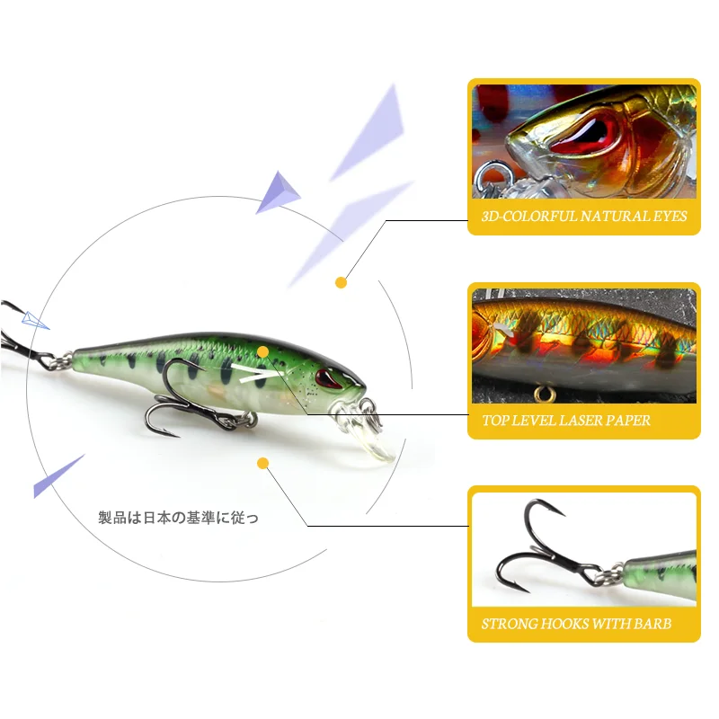 Magic Works-señuelos duros para pececillos, 65mm, 5,6g, Wobblers que se hunden, cebo para trucha, Mini cebos de pesca artificiales, aparejos de plástico, señuelo para lubina, carpa - imagen 5