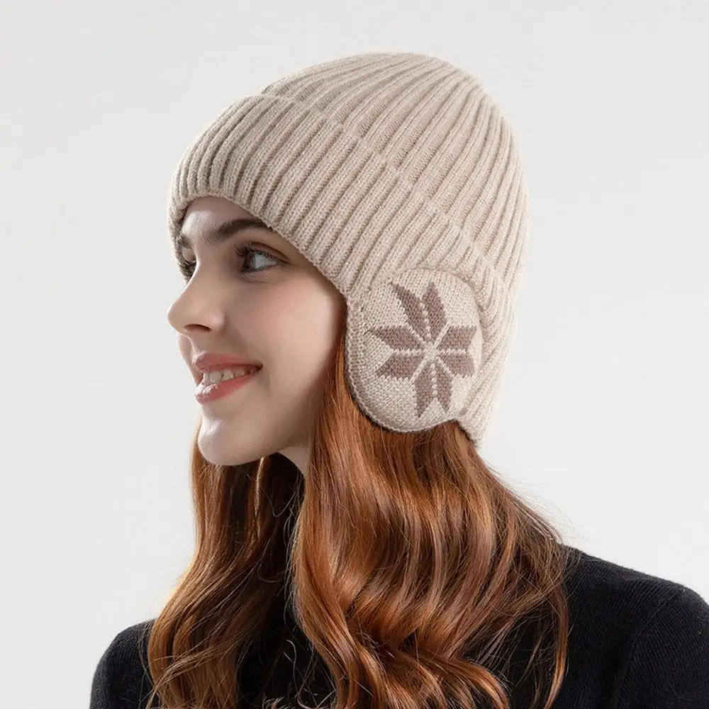 Gorro de punto con copo de nieve suave a la moda, gorros gruesos para mantener el calor, gorro con protección para los oídos a prueba de viento, ciclismo al aire libre - imagen 4