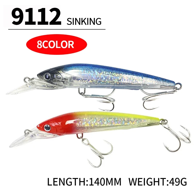 Señuelos de Pesca de pececillos delgados de 140mm y 49g, cebo Artificial de arrastre grande, accesorios de pesca de lubina de agua salada, Wobbler - imagen 3