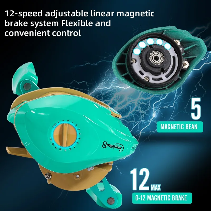 Carrete de pesca Sougayilang Baitcast 7,2: 1 relación de engranaje arrastre máximo 8kg carrete de Baitcasting multicolor con carrete de aluminio carrete de agua dulce - imagen 5