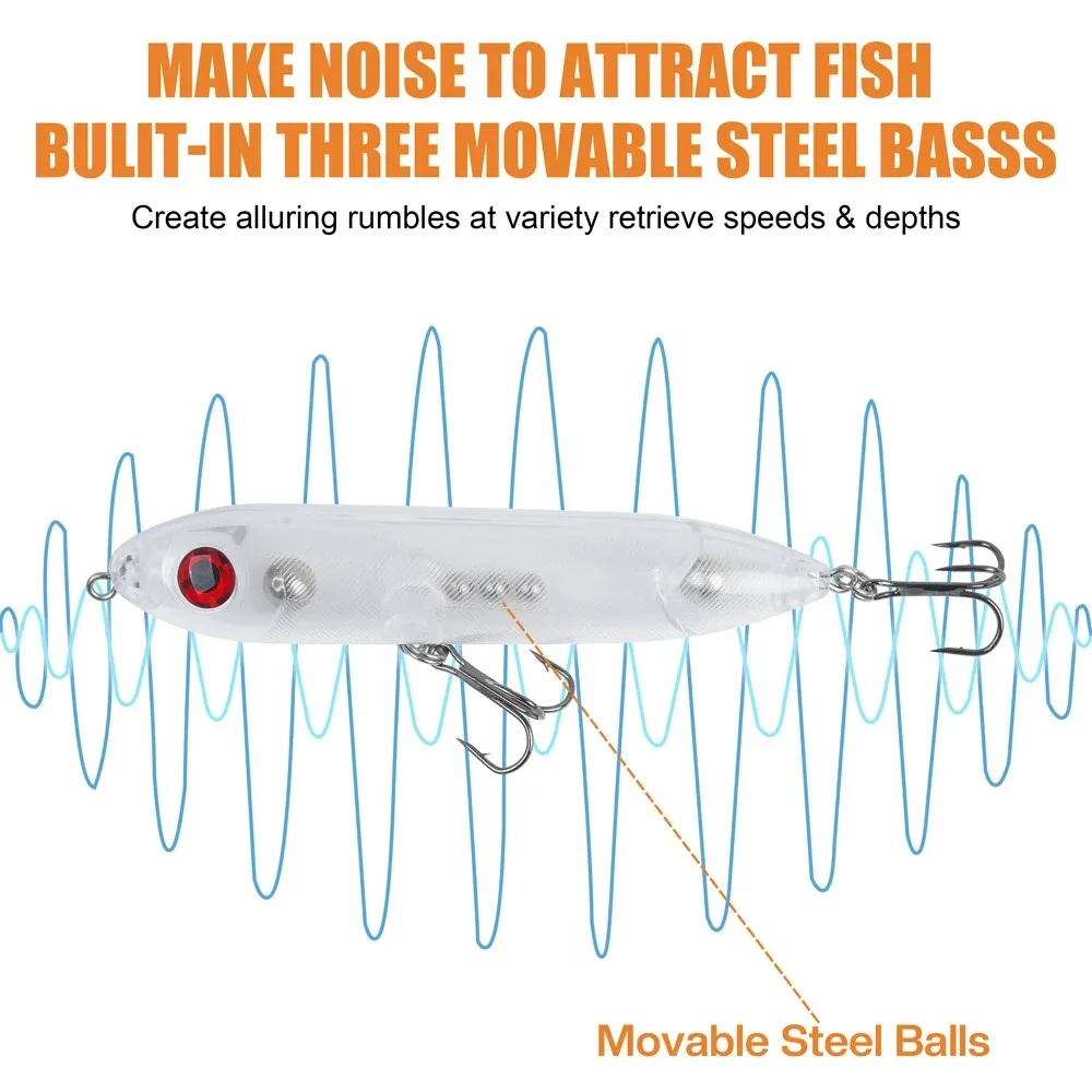 Señuelos de pesca sin pintar, cebos de lápiz en blanco Crankbait con ojos de pesca 3D, Walleye, trucha, pesca de lubina, señuelos de superficie, 2 uds. - imagen 4