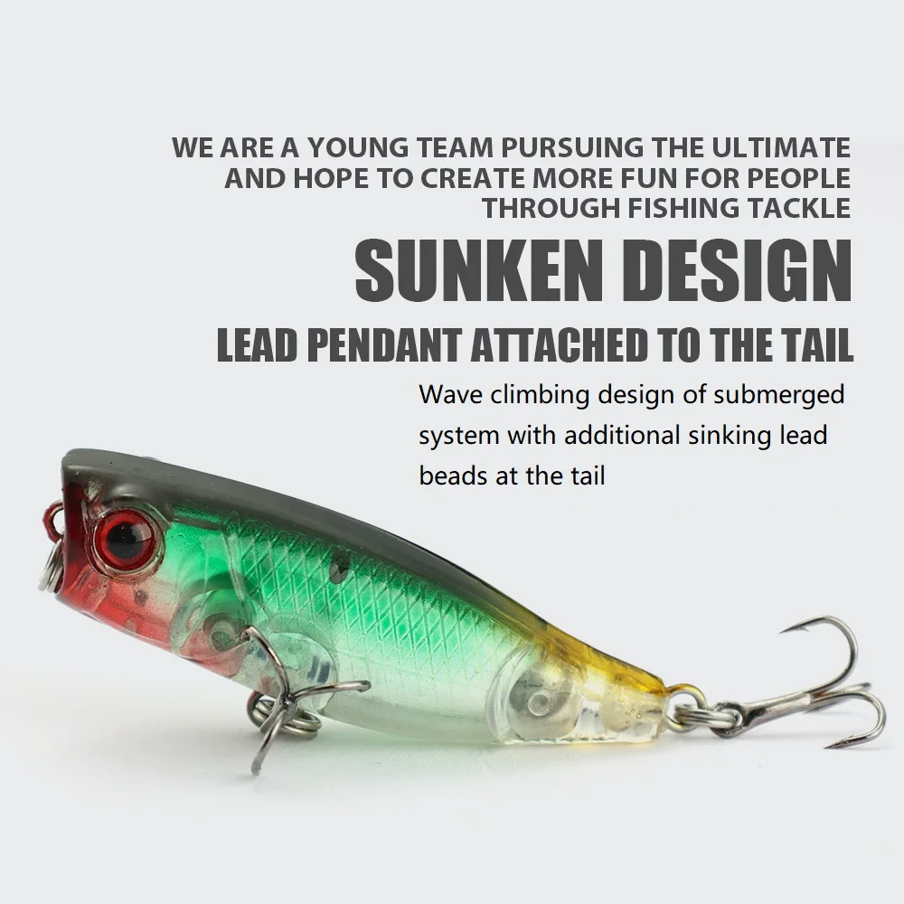 Señuelos de Pesca flotantes, cebo Popper Topwater Artificial 3D, Ojos de 4cm/4g, Wobblers, cebos duros de plástico con anzuelo triple - imagen 5