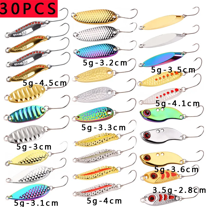 30 Uds. Cebo para trucha, peso de gramos variados, cuchara de Metal, juego de Señuelos de Pesca, Wobbler, fundición, aparejos de Jigging, accesorios, Pesca Chub - imagen 5
