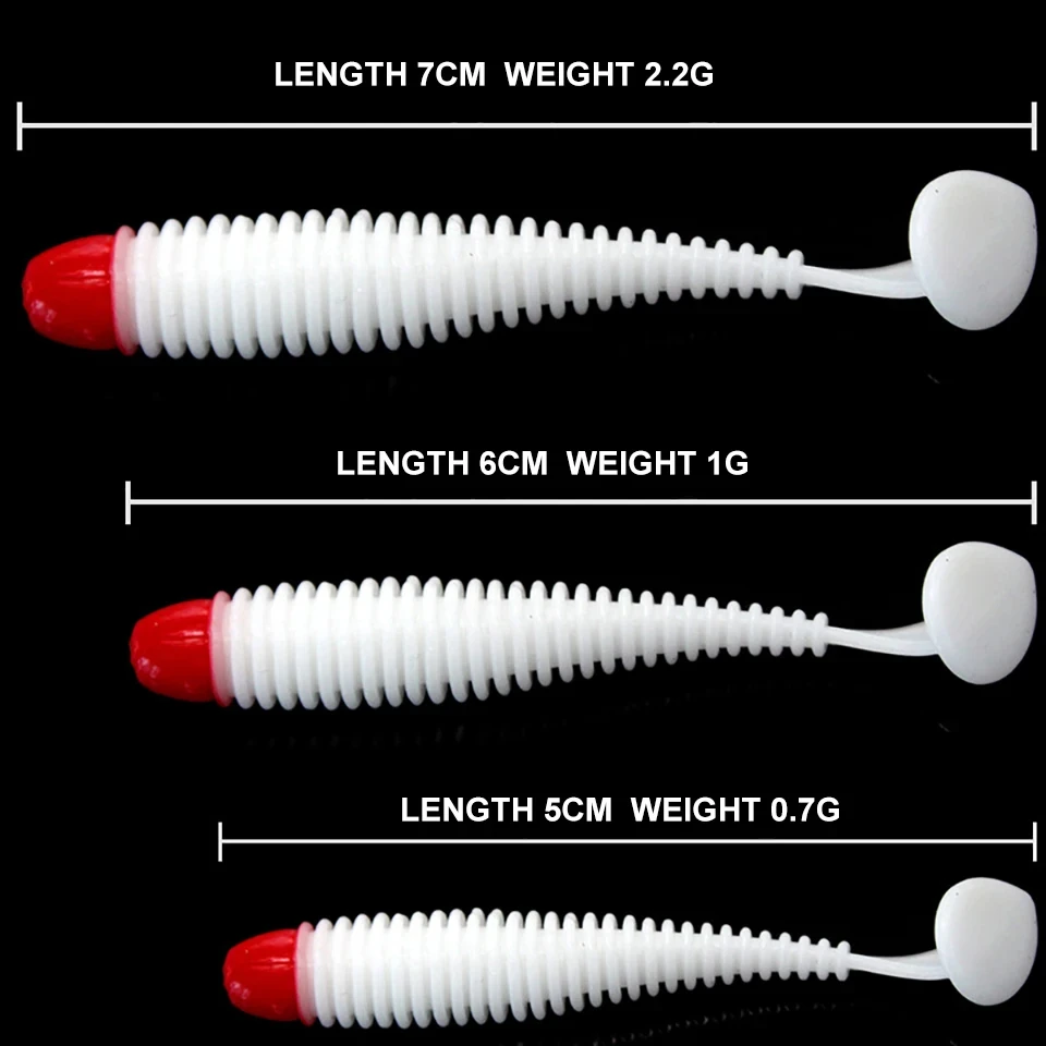 WALK FISH 10 unids/lote 5cm 6cm 7cm señuelo de pesca suave cola en T Wobbler Jigging gusano Artificial silicona Swimbait cebos de pesca - imagen 5