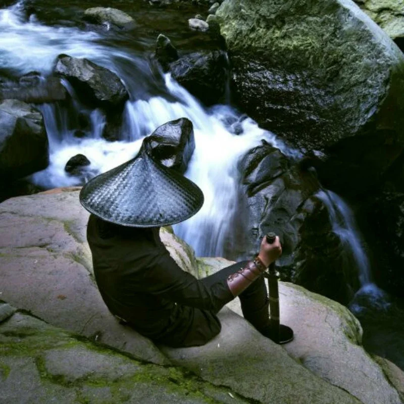 Sombrero tejido de bambú de estilo chino tradicional Kung Fu, Shaolin, samurái japonés, Cosplay, sombreros orientales, accesorios, gorros de paja - imagen 5