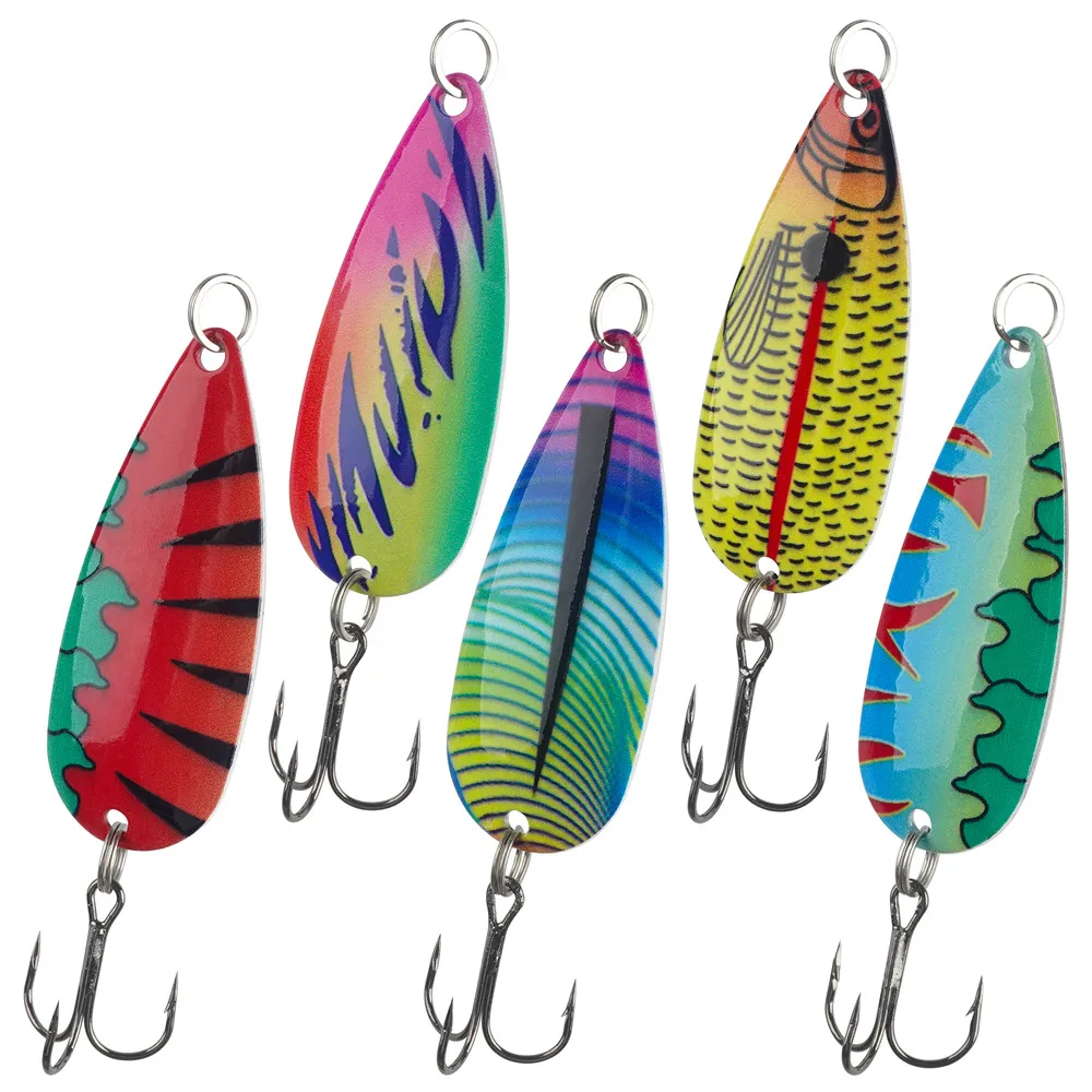 Señuelos de pesca con cuchara, plantilla de metal, Spinner, señuelo de fundición para lubina, salmón, cejola, Jigging, con caja de aparejos, 5 uds.
