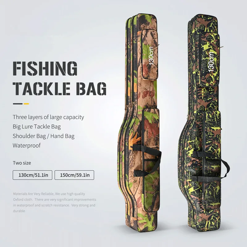 Bolsa de pesca de mar plegable de 2 capas de 1,3 m/1,5 m, bolsa de caña de pescar de doble hombro, kit de herramientas de almacenamiento al aire libre para pesca - imagen 2
