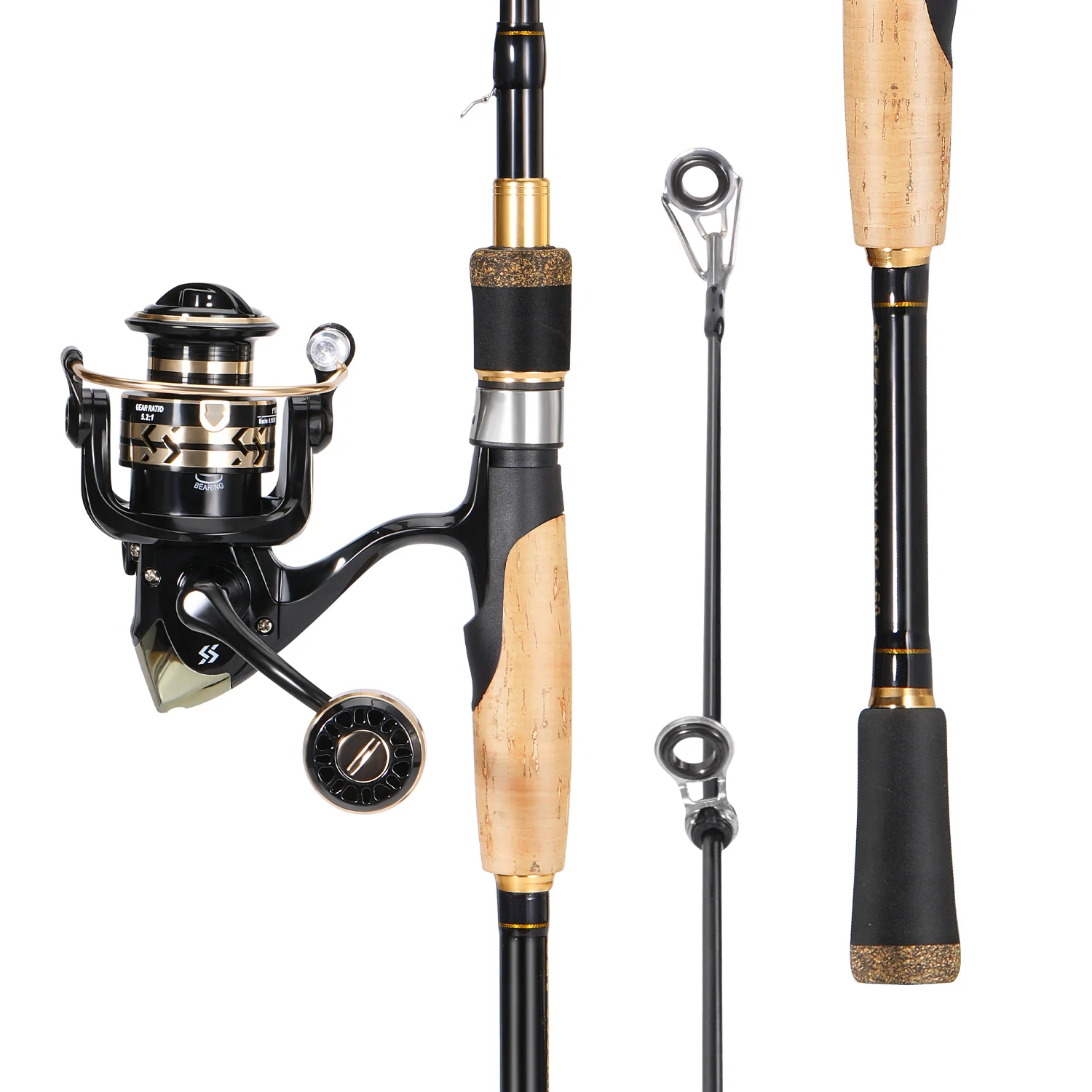 Sougayiolang-Juego de carretes y caña de pescar giratoria, caña de carbono, arrastre máximo de 5kg, 5,2: 1, Kit de carretes de Pesca de carpa, lubina, Pesca de agua dulce - imagen 2