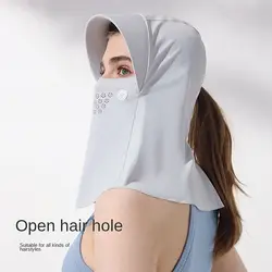 Hooded Ice Silk Sunscreen Mask UV Proof Open Hair Hole Face Neck Cover Scarf Head Cover Sun Protection Cycling Face Mask Women