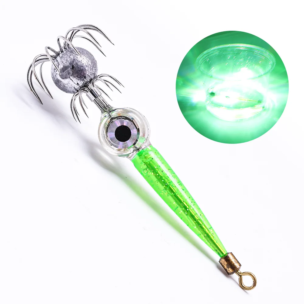 Este señuelo de pesca presenta un cuerpo verde brillante y un diseño de araña realista para atraer peces