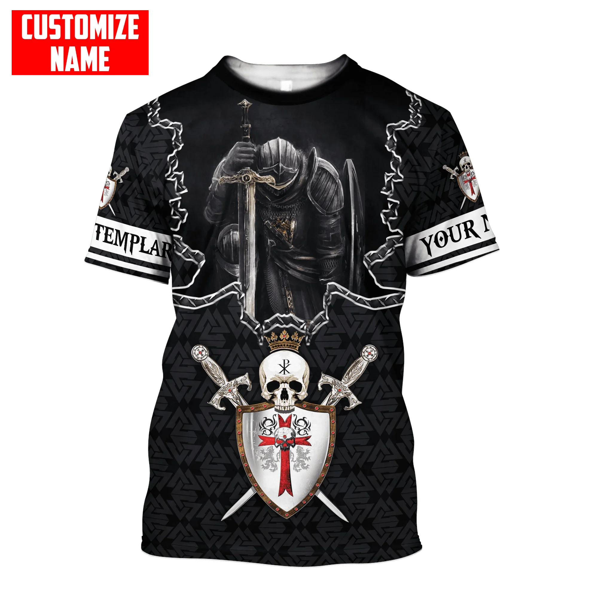 Caballero Templario León nombre personalizado 3D completamente impreso camiseta de moda para hombres verano Unisex pantalón corto Casual camiseta de manga TX301 - imagen 3