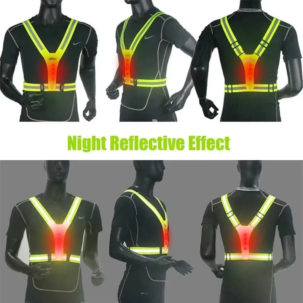 Chaleco para correr de noche de alta visibilidad, 3 modos de luz, chaleco reflectante LED ajustable, chaleco deportivo elástico intermitente - imagen 5