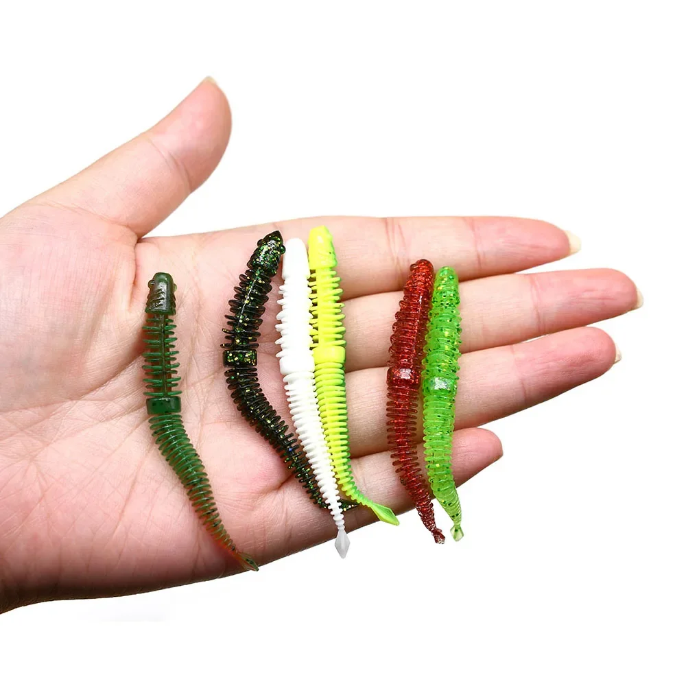 12 Uds. Swimbaits blandos 8cm cola de aguja TPR señuelo Artificial gusano para aparejos de pesca de lubina plantilla de hielo lombriz de tierra para agua dulce y agua salada - imagen 4