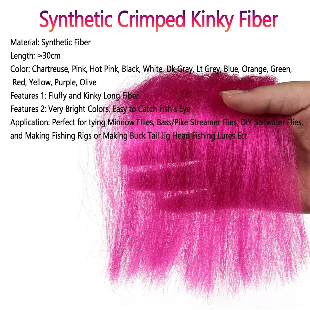 Bimoo, 2 paquetes de fibra sintética prensada de pececillo rizado, cebo de fibra, Lucio de pescado, Material de atado de moscas, plantilla de cola Buck, Señuelos de Pesca - imagen 2