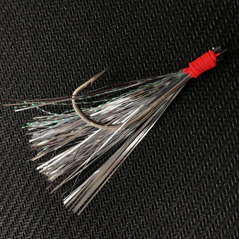 Sabiki-Señuelos de Pesca artificiales para agua salada, cebos luminosos de mar, aparejos de Pesca de caballa, ganchos de cuerda de piel de pez, gancho de pluma, 5 paquetes - imagen 5