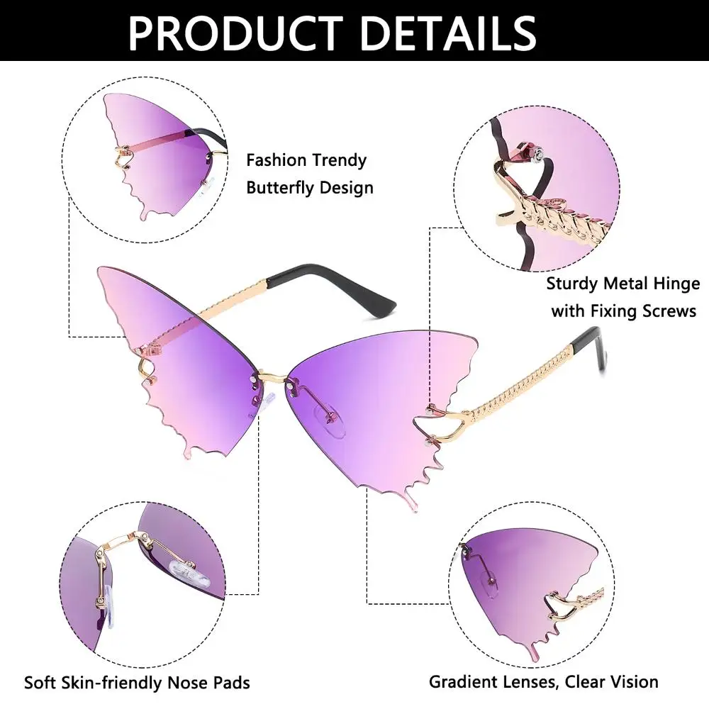 Decoraciones navideñas Gafas Protección UV de metal Gafas de sol sin montura Gafas de sol de mariposa Gafas de sol retro - imagen 4