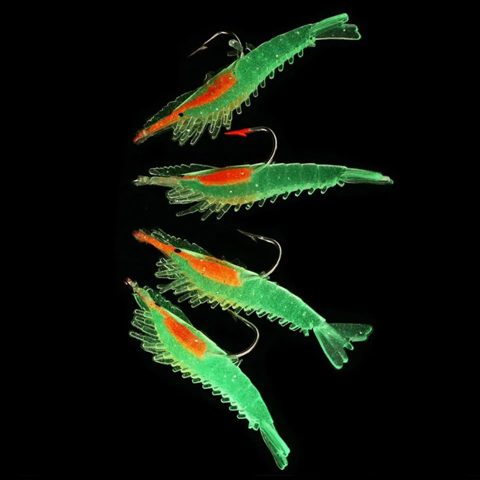Cebos falsos luminosos para camarones, señuelo de simulación suave, cebo de trucha Artificial con un solo gancho, herramientas de pesca marina, 5 piezas - imagen 5
