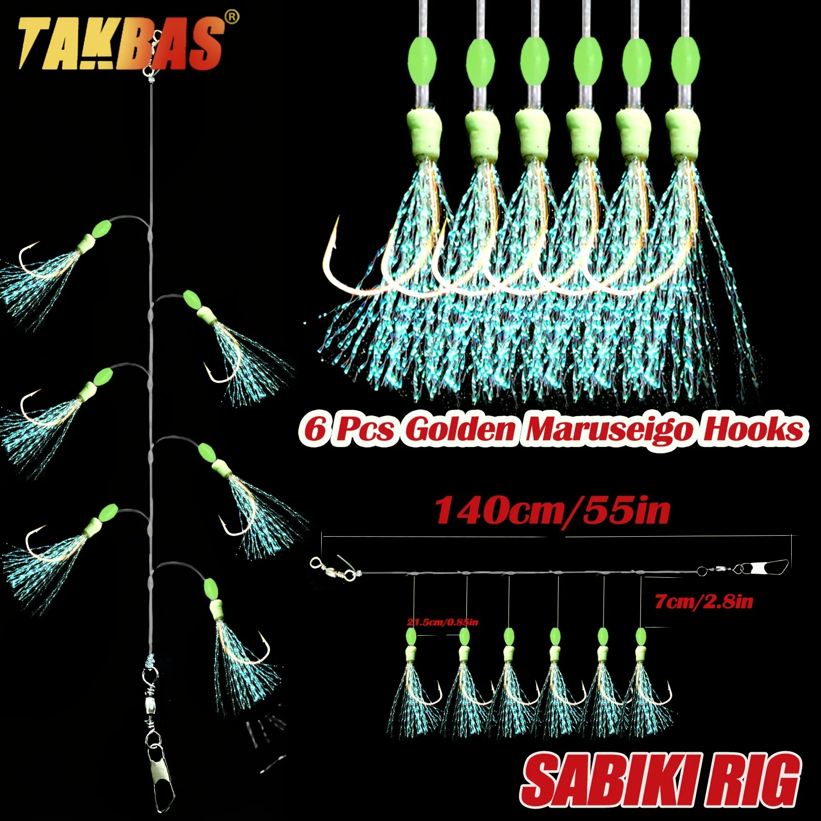 Aparejos Sabiki TAKBAS pre-ataridos con cebo luminoso para caballa