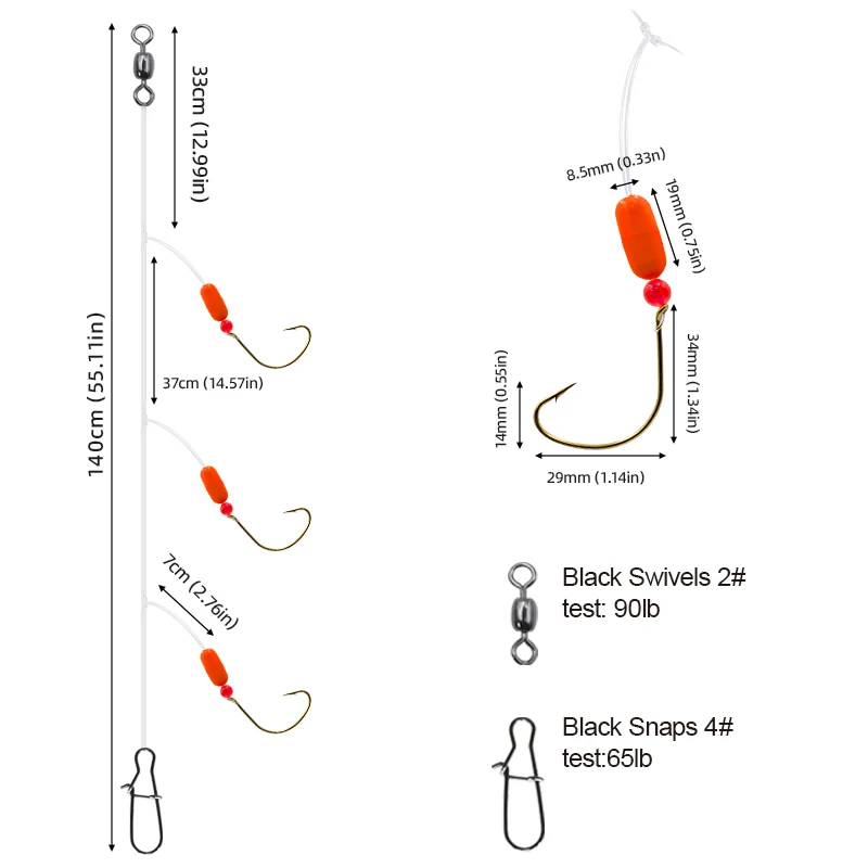 ZYZ-aparejos Pompano de agua salada, 1/3 bolsas para pesca de Surf, tres gotas con ganchos de tiro de gota circular 1/0 #, aparejos de pesca de Surf en alta mar - imagen 2
