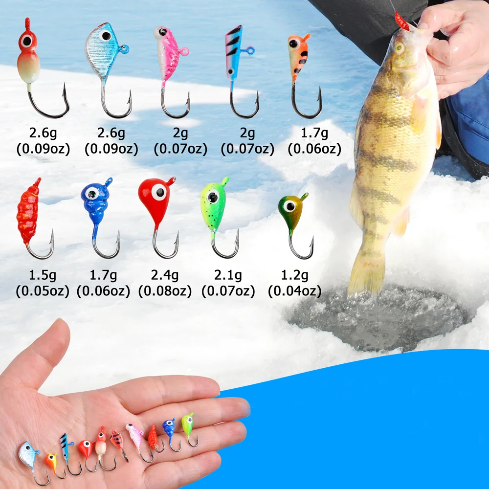 16 Uds. Señuelos de pesca, plantillas de pesca en hielo, equipo de pesca en hielo luminoso, plantillas tipo tipo bala, anzuelos para cabeza para invierno, señuelo de Jigging en hielo - imagen 3