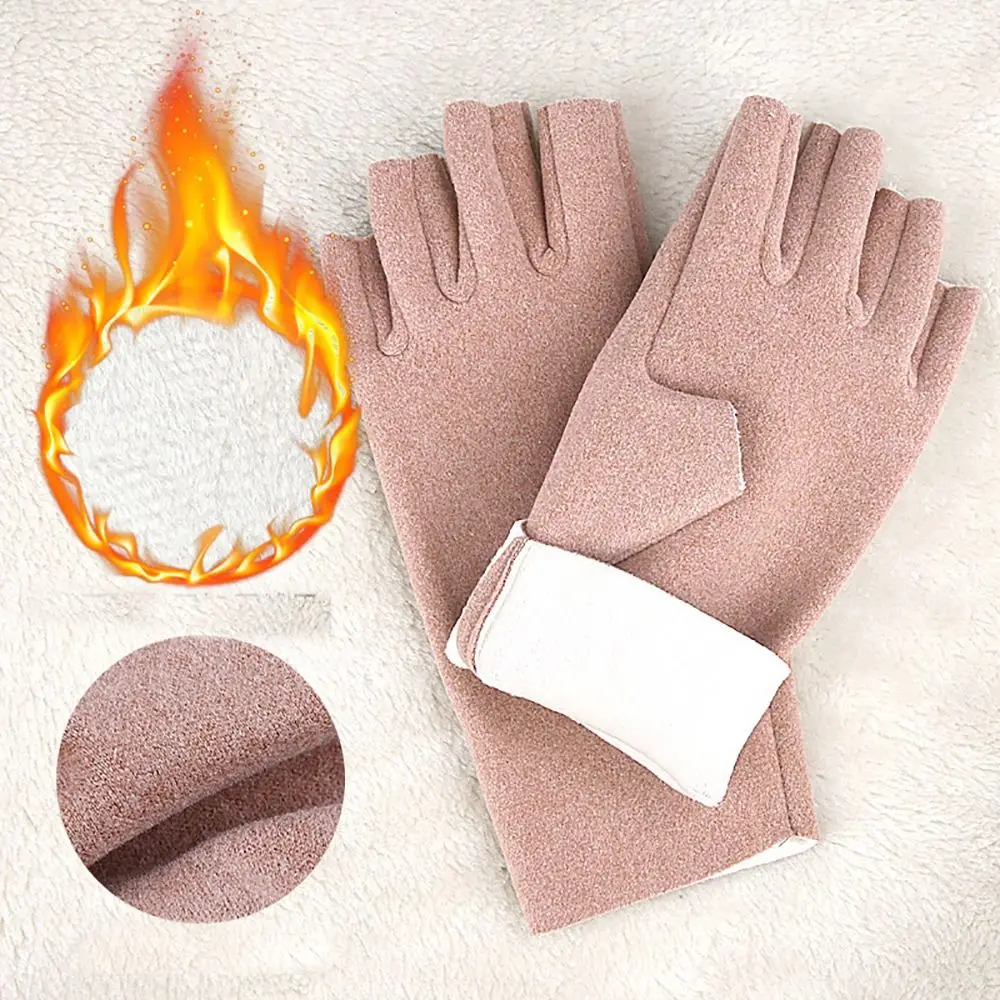 Guantes de invierno a prueba de viento para mujer, manoplas de conducción lisas a prueba de frío, guantes de medio dedo de moda