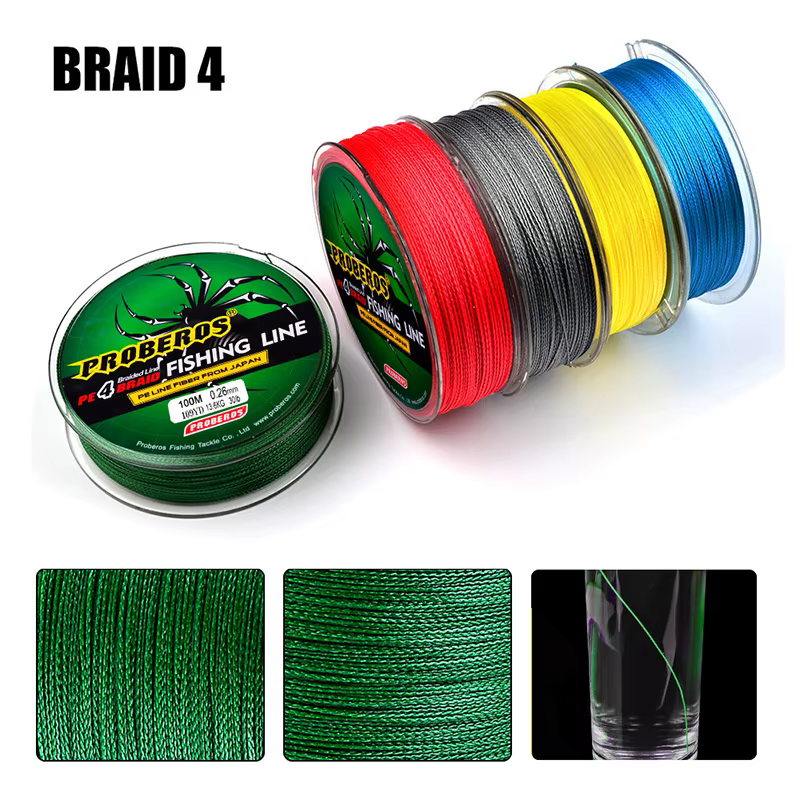 4 hilo de pescar trenzado 100m Dyneema amarillo/azul/rojo/gris/verde 5 colores PE alambre 0,4 #   -10 #   Alambre trenzado - imagen 2