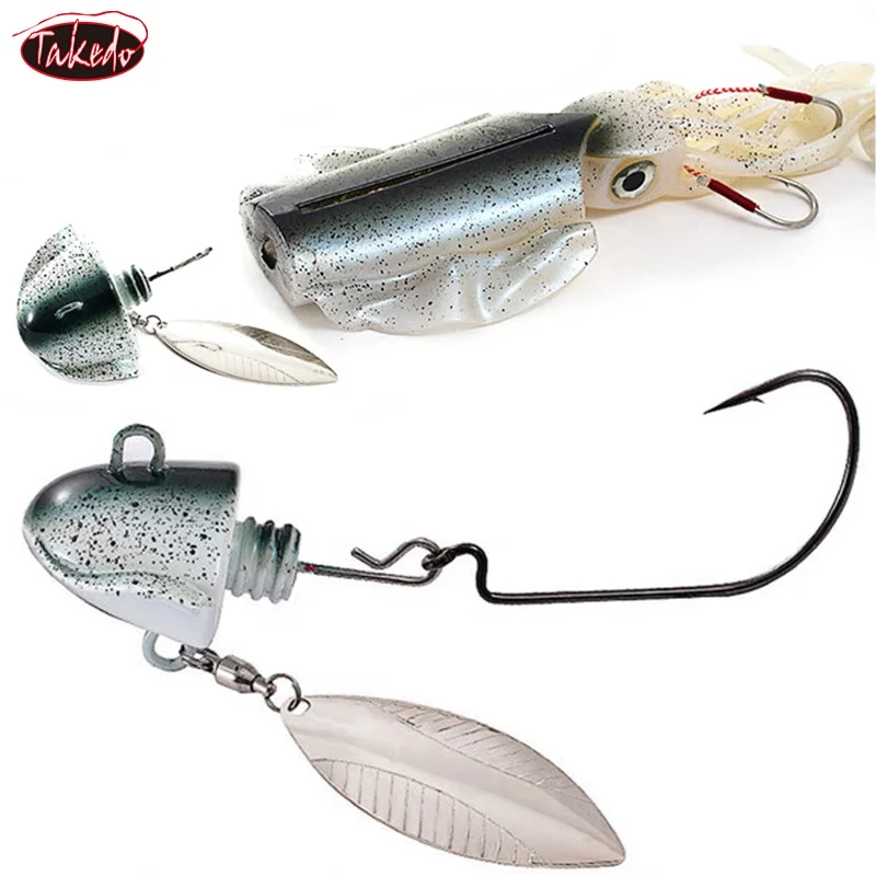 TAKEDO LD01 26CM 285G efecto UV luminoso calamar Jig señuelo de pesca con cuchara giratoria cebo suave pulpo Señuelos de pesca con ganchos - imagen 4