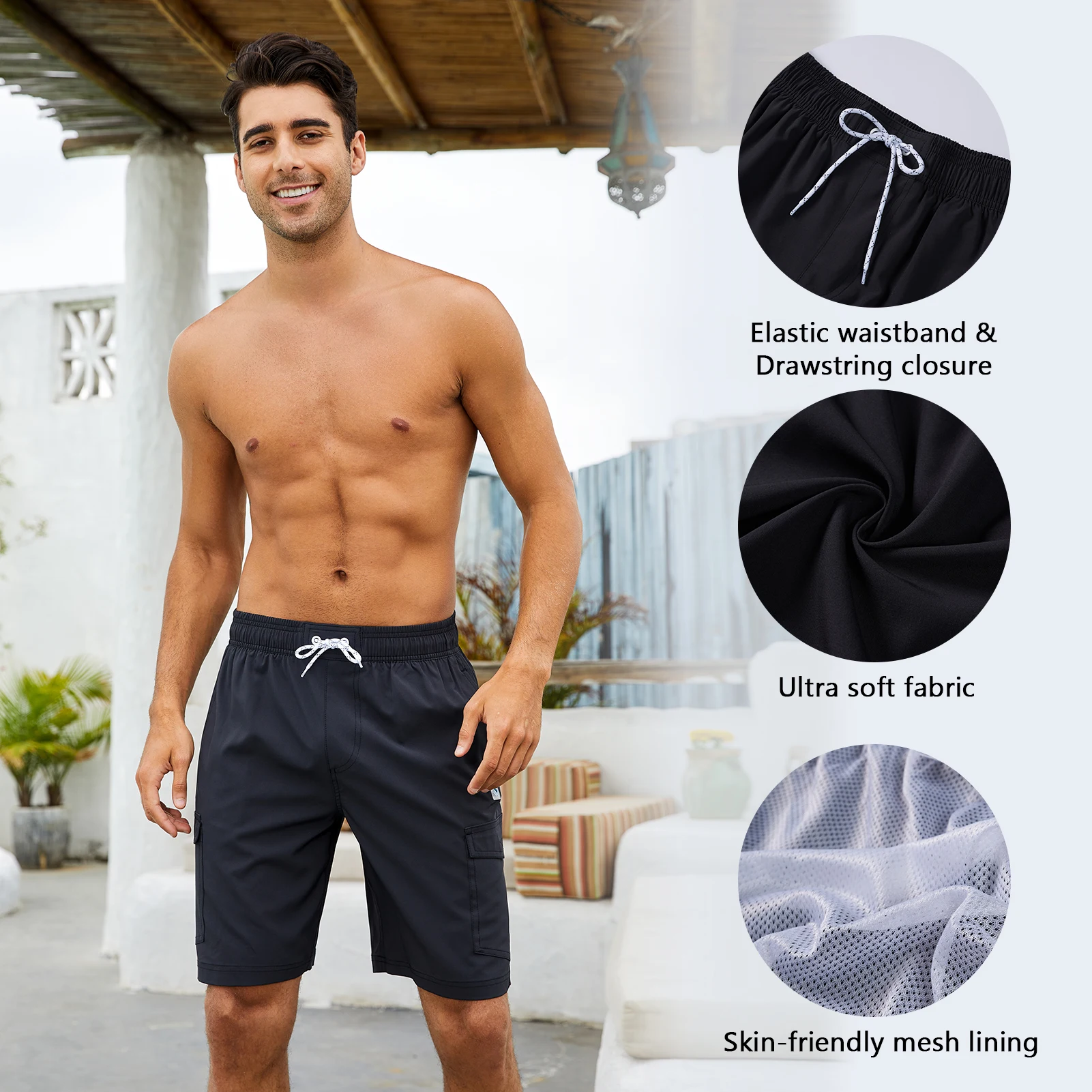 WILDBREATH bañador de 9 "para hombre, UPF 50 +, pantalones cortos de playa de secado rápido con forro de malla, trajes de baño ligeros - imagen 5