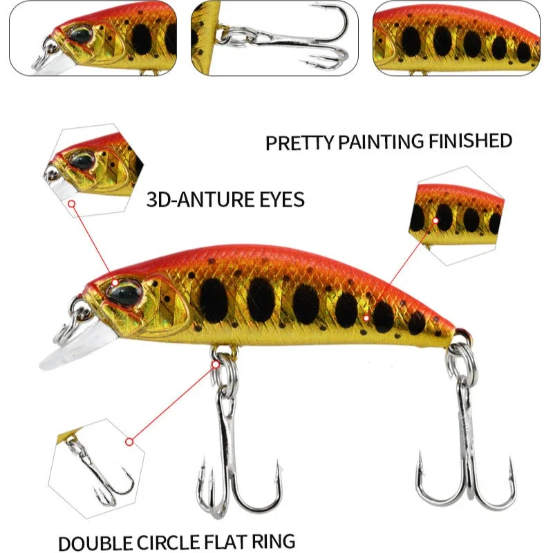 ALASICKA 38mm 3,2g señuelo de pesca Micro Minnow Wobbler hundimiento cebo duro Artificial Jerkbait Swimbait pequeño flujo trucha cebo para lubina - imagen 3
