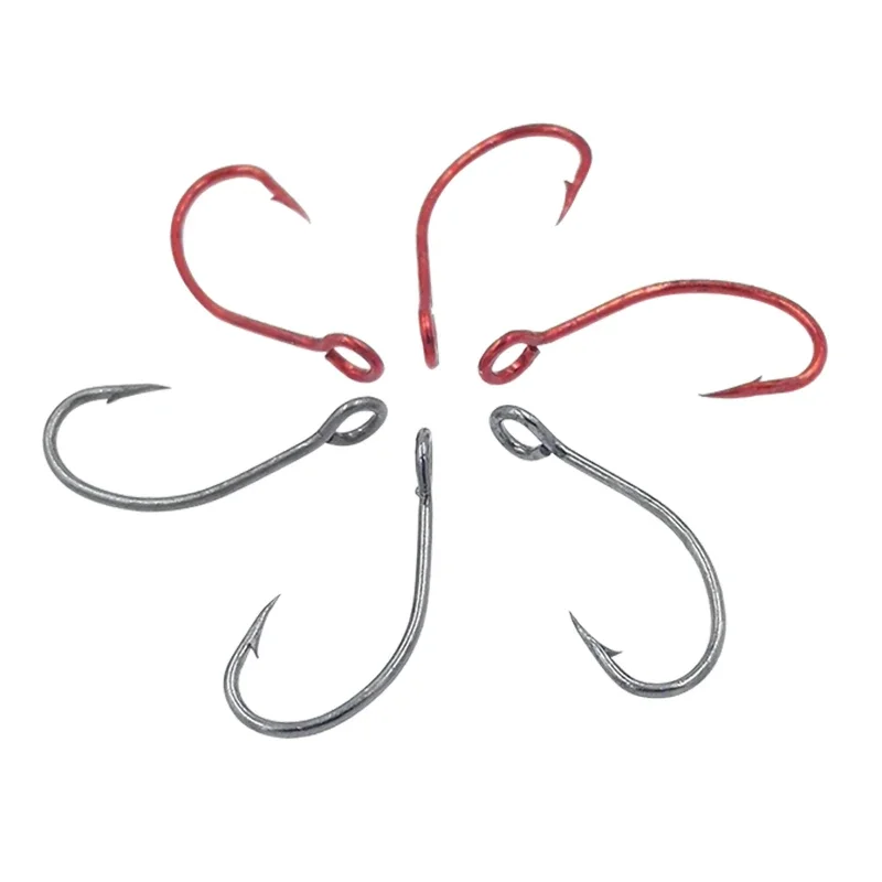 20 piezas de pesca de acero rico en carbono, anzuelo individual rojo para señuelo, cuchara, carpa, anzuelo afilado, anzuelo de pesca con anillo, anzuelos, aparejos de pesca - imagen 2