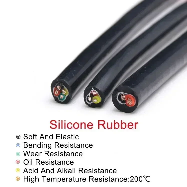 1 ~ 10m Cable de silicona Flexible negro cuadrado 0,3 0,5 0,75 1 1,5 2 2,5 4 6 mm x 2 3 4 6 núcleos Cable de alta temperatura de cobre estañado - imagen 3