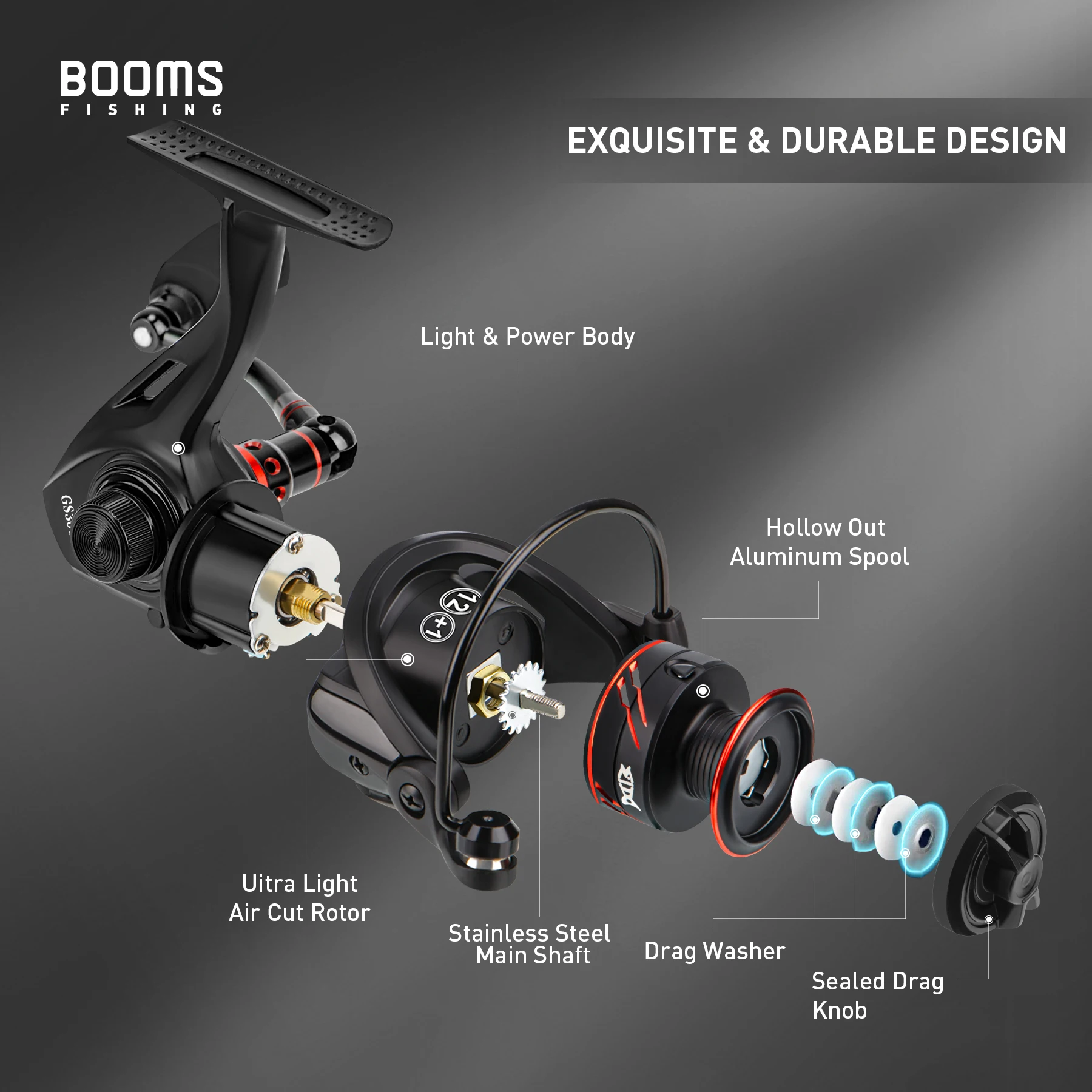 Booms-carrete giratorio de pesca, accesorio de equipo de agua salada para pescar carpas, Baitcasting, 2000-5000 - imagen 3