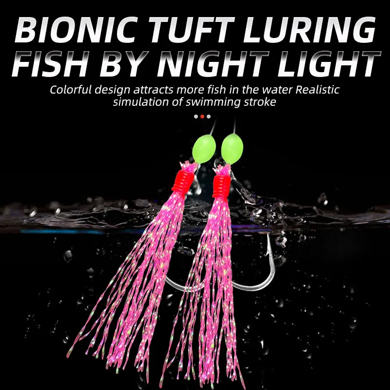 10 unids/bolsa plumas de caballa noctilucina lubina bacalao aparejos de pesca de agua dulce aparejos de mar Señuelos de Pesca triples aparejos Sabiki - imagen 2