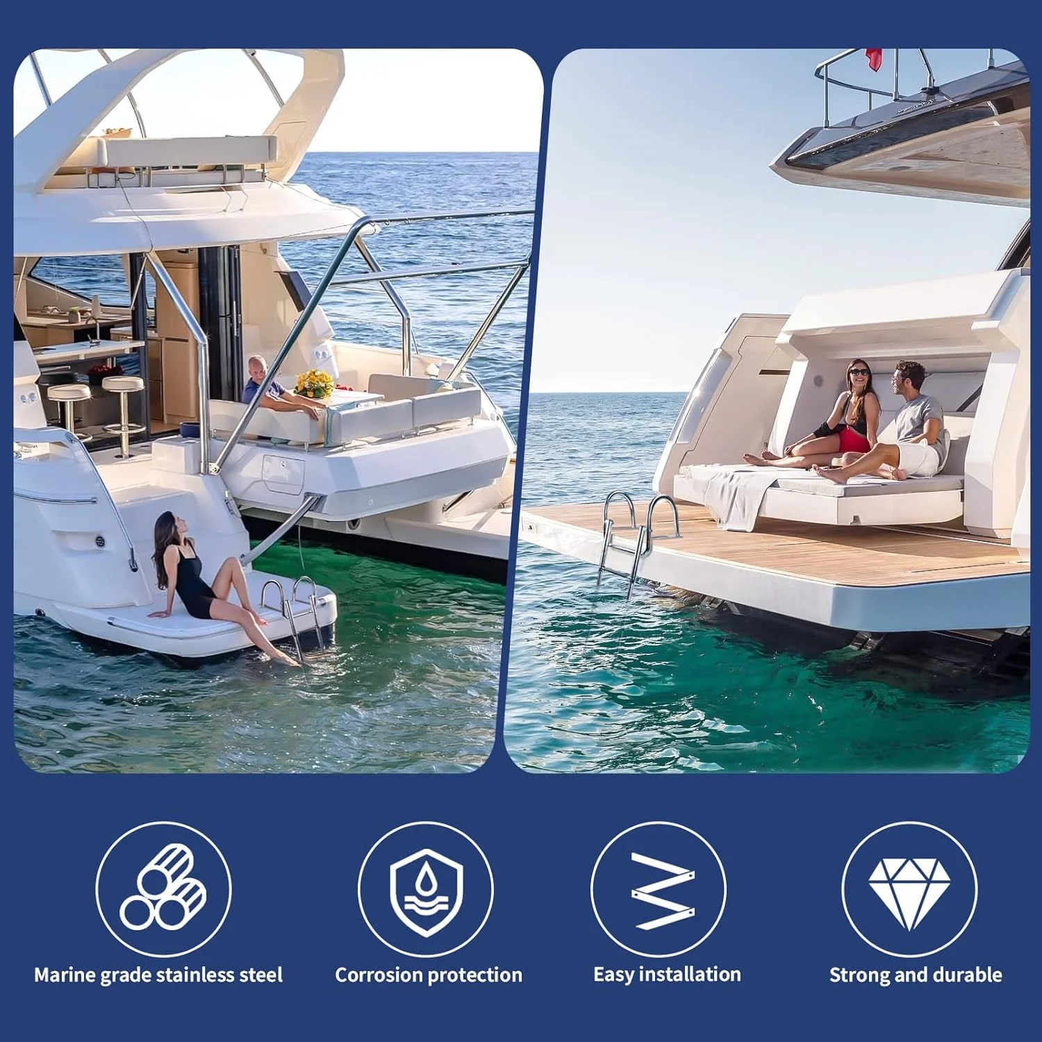 Escalera plegable de acero inoxidable para barco Pontón, accesorio telescópico para entrada trasera, resistente, personalizado, 4 escalones - imagen 4