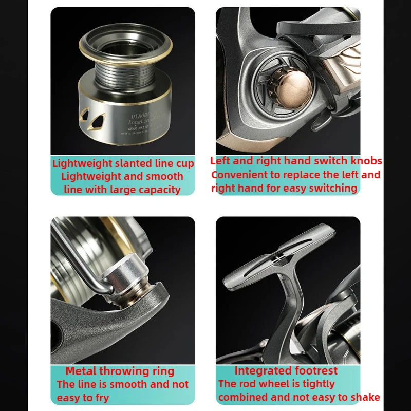 Carrete giratorio con relación de engranaje 5,2: 1, arrastre máximo de 8kg, 2000-7000, caña de mar, carrete de sedal de Pesca de Metal, herramientas de Pesca - imagen 5